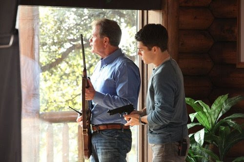  Charlie (Gary Heavin) and Brandon (Spencer Neville) team up to fight government overreach and protect their Constitutional rights in Forewarned LLC's new movie, AMERIGEDDON (2016). 