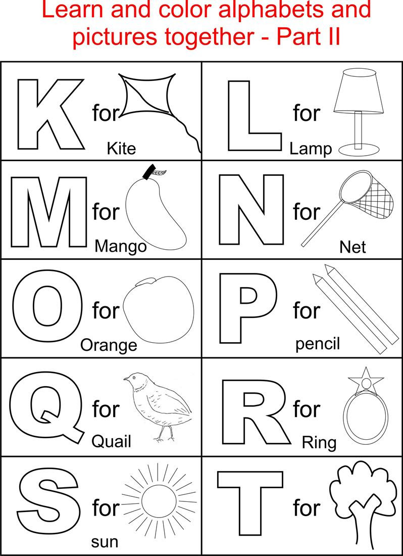 Alphabet Part II coloring printable page for kids