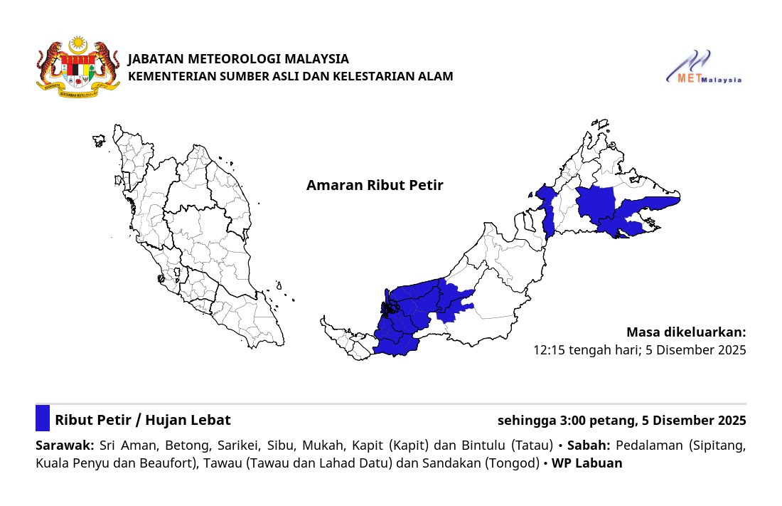 Thunderstorm warning(from Malaysian Meteorological Department)