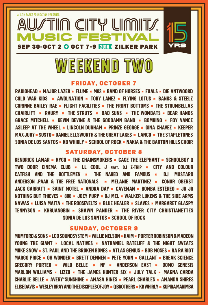 Austin City Limits Music Festival Full Schedule For Acl 16 Hollywood Life