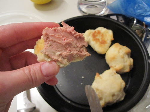 Biscuit from the bistro (free) with the last of my mousse