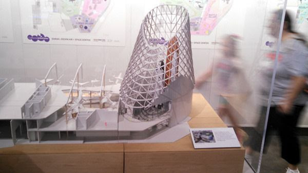 The concept model depicting the Samuel Oschin Air and Space Center, space shuttle Endeavour's final home, at the California Science Center in Los Angeles...on October 11, 2015.