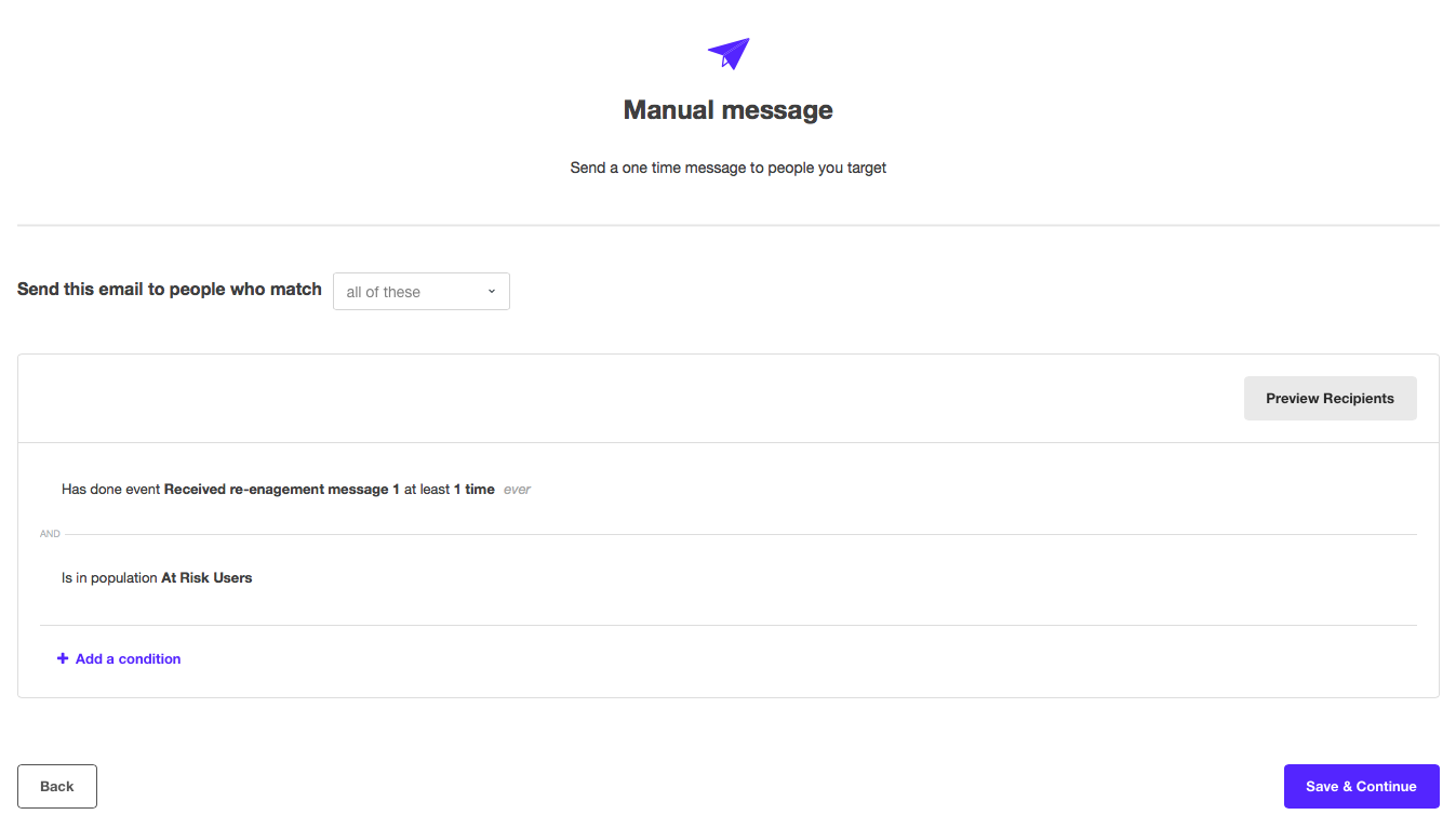 manual message kissmetrics campaign