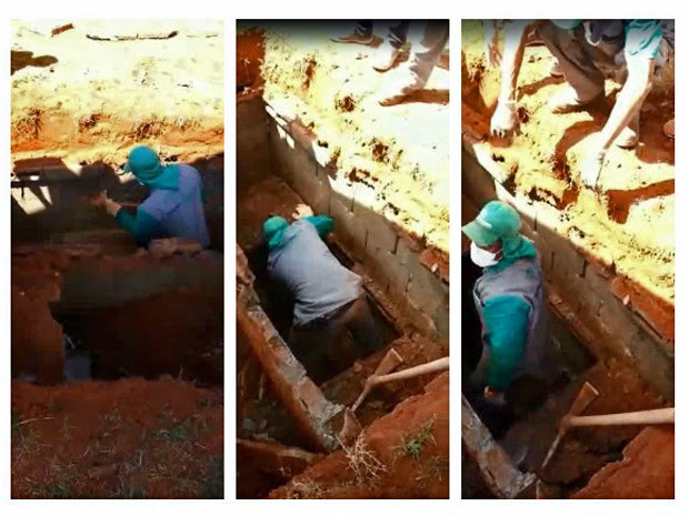 Coveiro do cemitério Campo da Esperança de Taguatinga tenta identificar corpo em cova (Foto: Faerisson Lima Souza/Arquivo Pessoal)