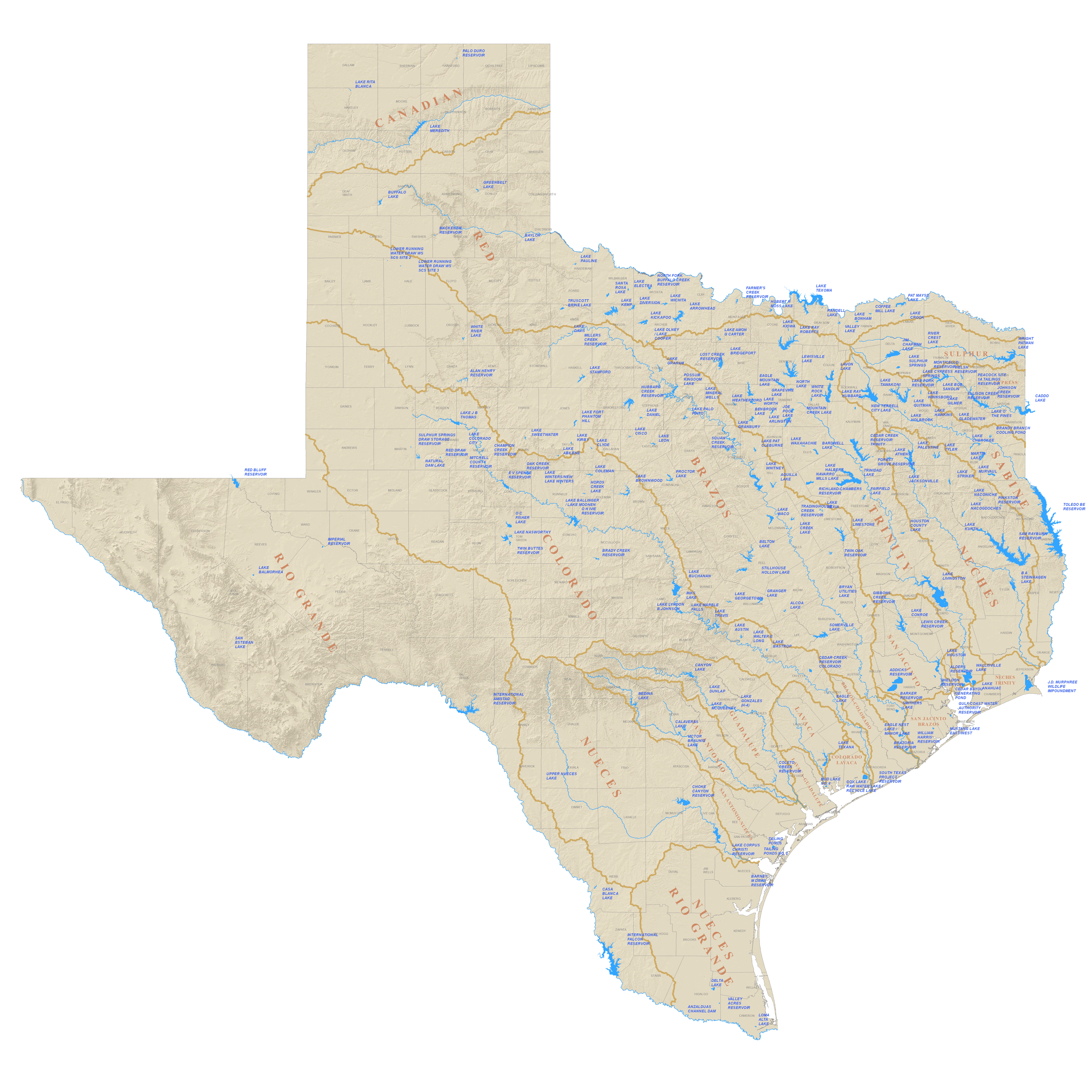 Map Of Texas Lakes Streams And Rivers