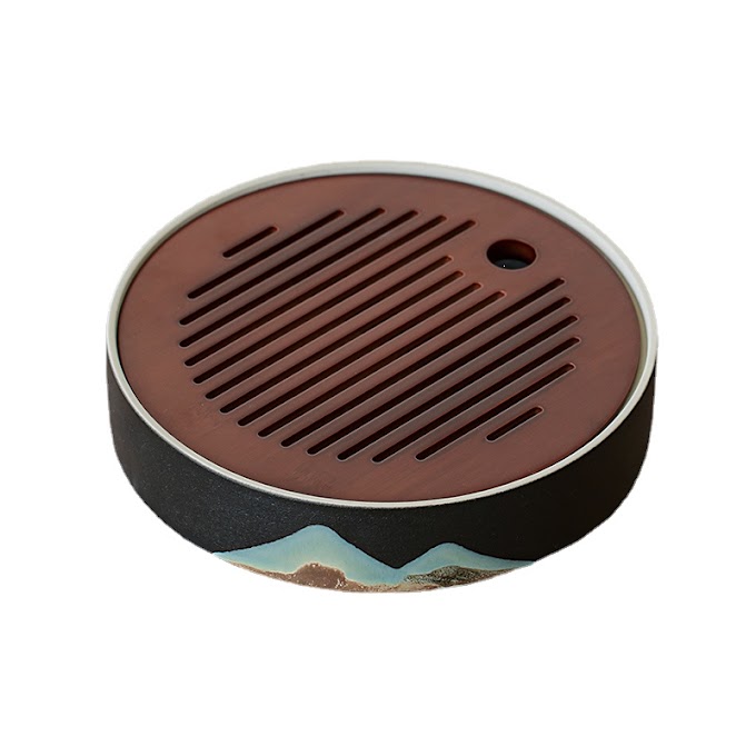 Promo Chinese Handmade Tea Set Tea Ceremony Nordic Luxury Drain Round Tray Vintage Creative Bandeja Madera Kitchen Teaware DE50CP