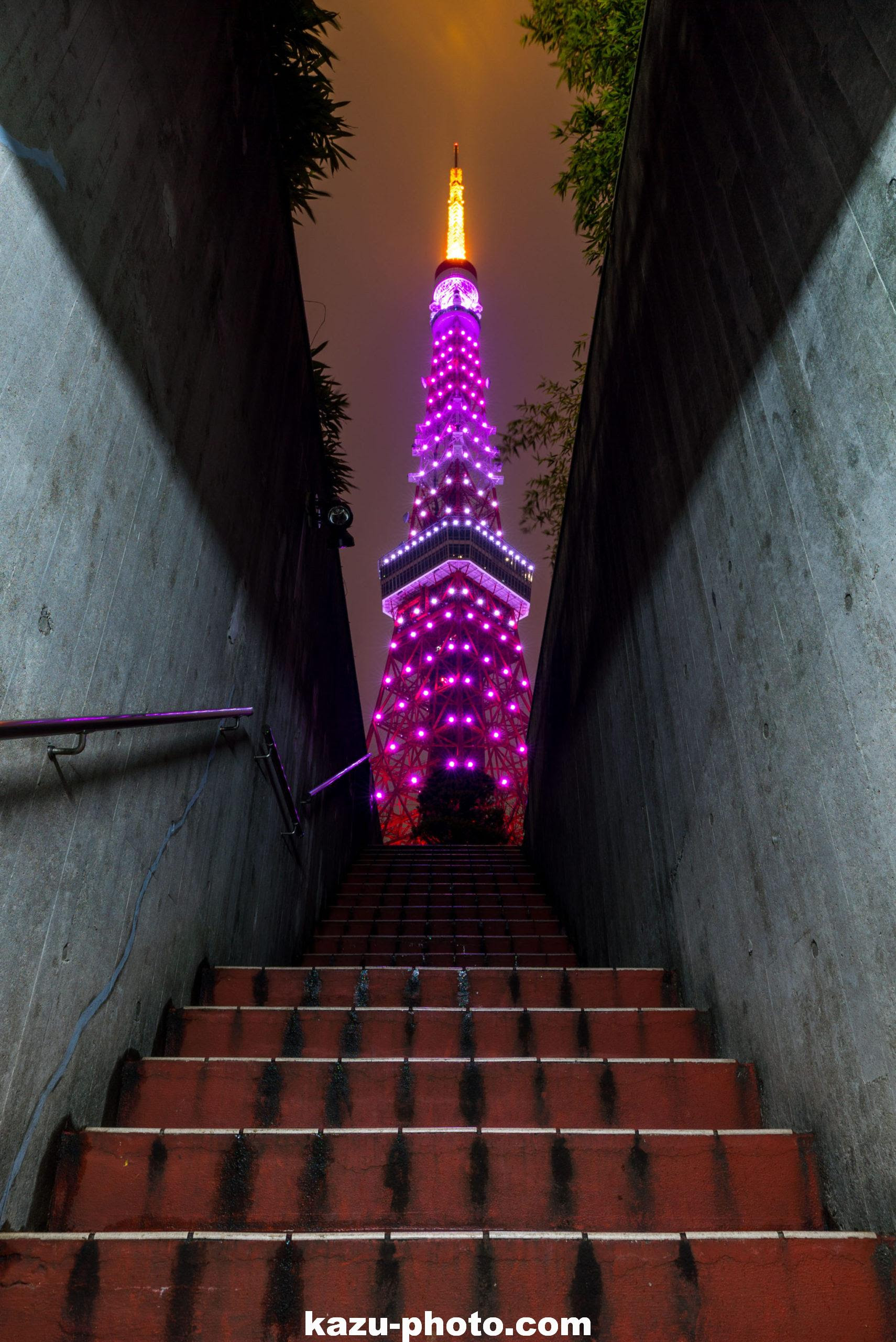 インスタ映えで人気の東京タワー撮影スポット 地下駐車場の階段 Aのevfが見せる世界