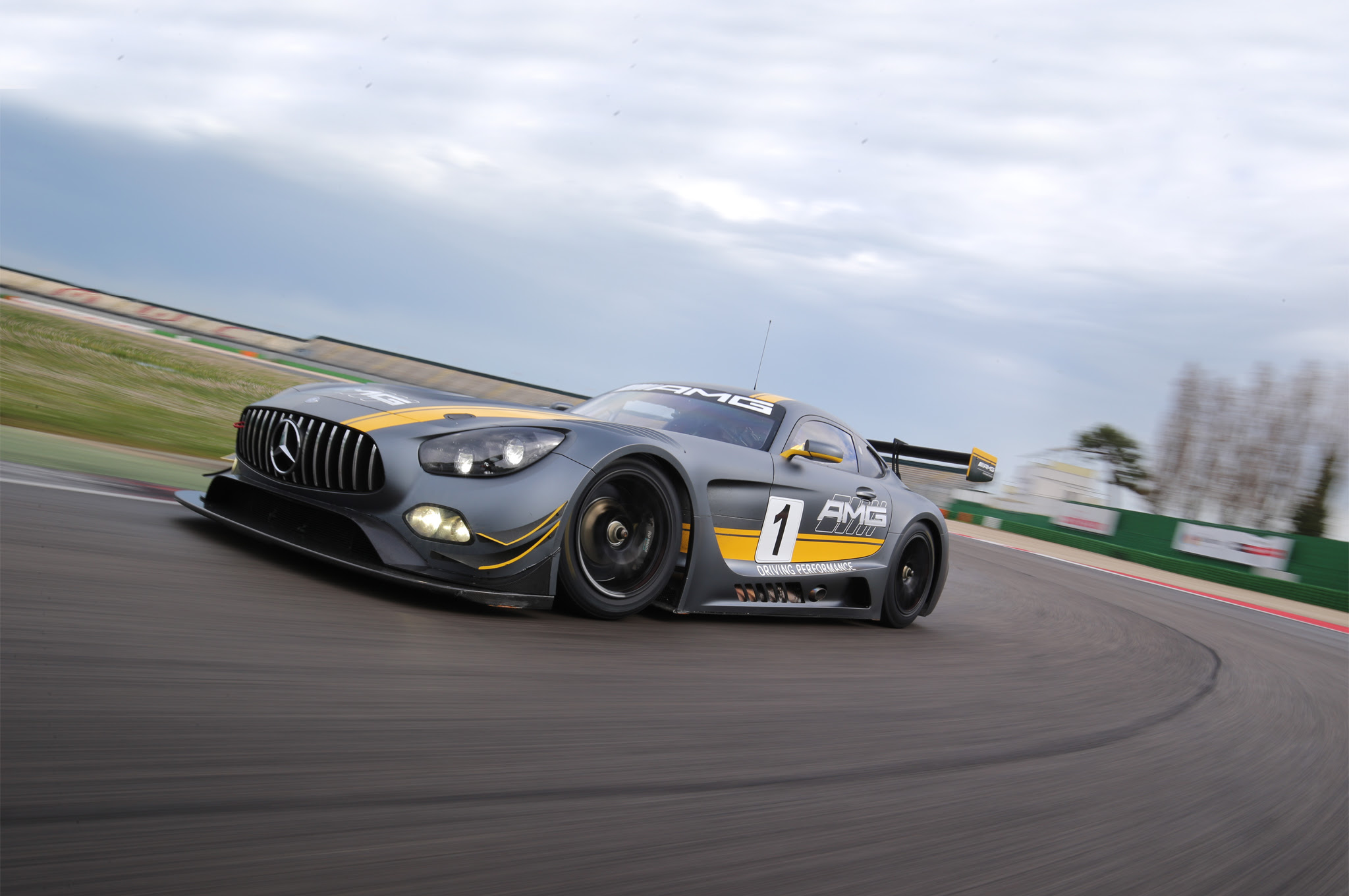 2016 Mercedes AMG GT3 Race Car front three quarter in motion