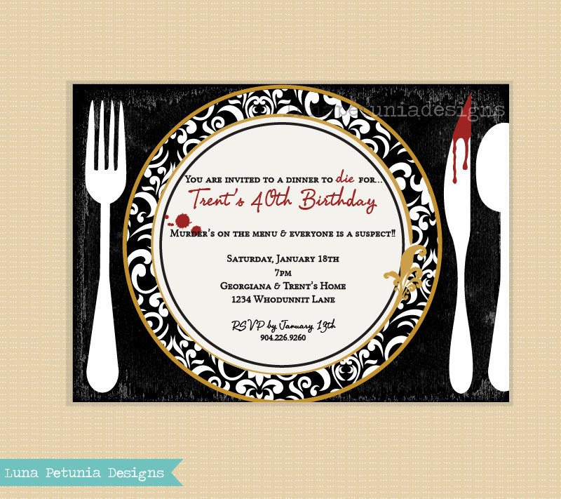Murder Mystery Dinner Party . Invitation by LunaPetuniaDesigns