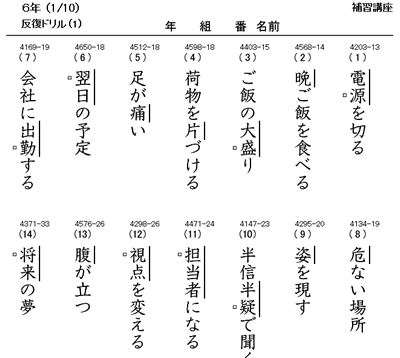 新6年生向けの漢字ドリル テスト 個人塾 個人指導の教材