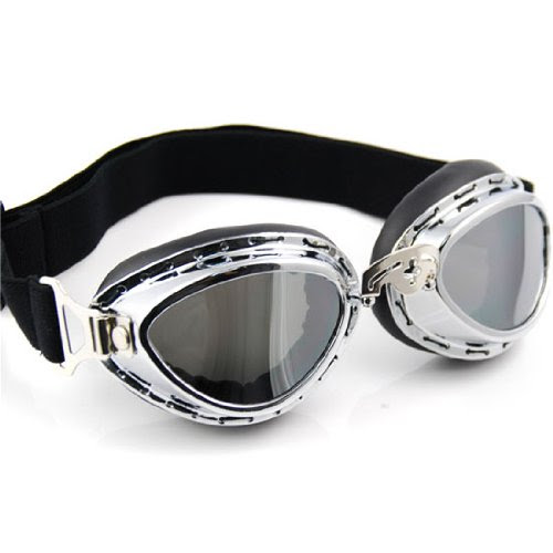 Vintage Style Military WWII RAF Pilot Mini Chrome Plated Frame Reflective Lens Adjustable Elastic Strap Padded Frost Free Unisex Men Women UV Goggles For Motorcycle BMX ATV Dirt Bike Biker Helmet Decoration Ice Ski Snowboard Cross Country Skiing