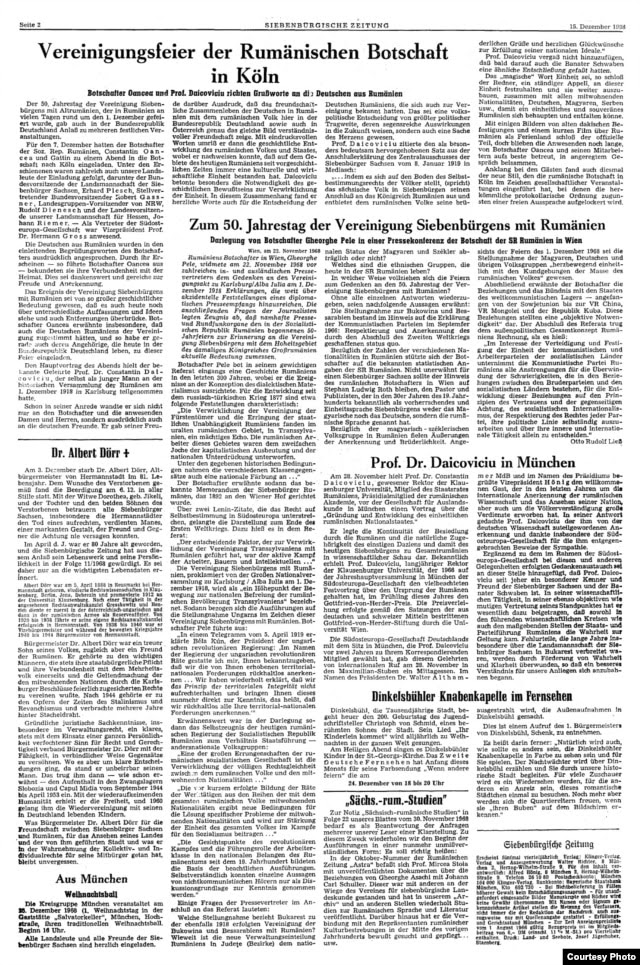 Articol apărut în Siebenbürgische Zeitung, 15.12.1968