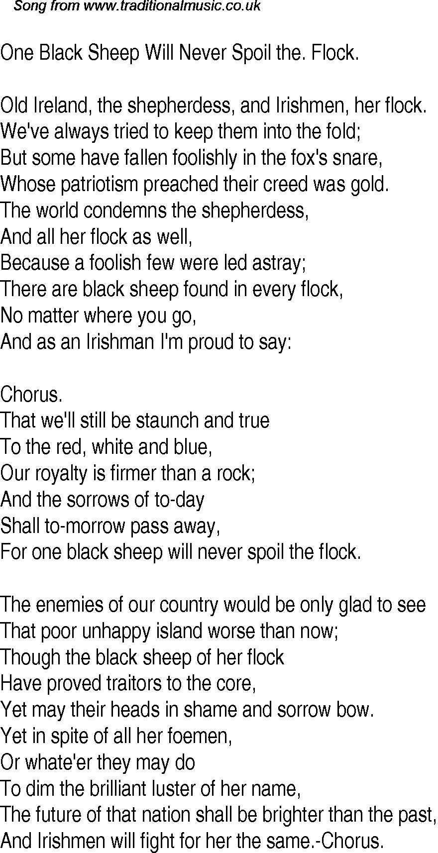 Old Time Song Lyrics For 15 One Black Sheep Will Never Spoil The Flock
