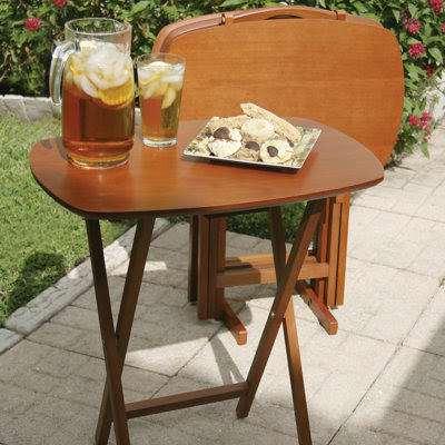 Lipper International Set of 4 Cherry Finish TV Tray Tables