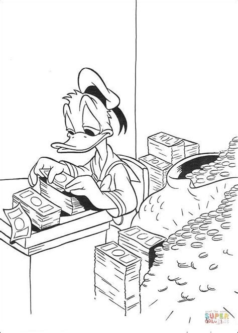 donald duck  counting money coloring page  printable coloring pages