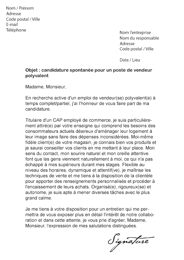 Lettre de motivation GIFI (Vendeur polyvalent) - Modèle de 
