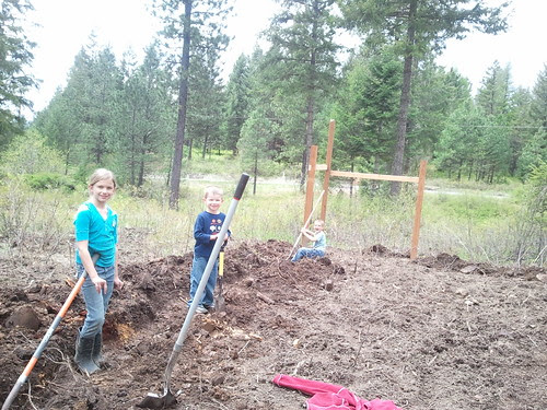 kids working on garden