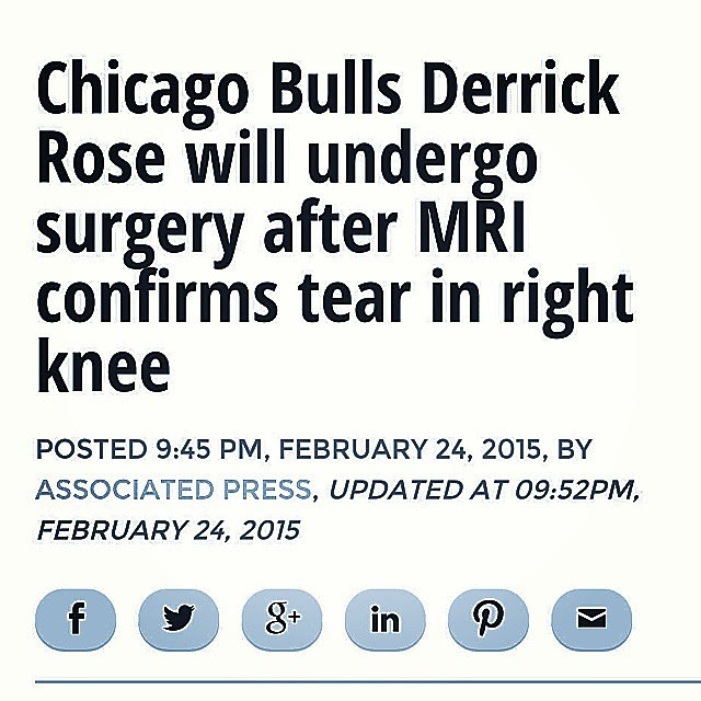 Derrick Rose is out for remaining of the 2015 NBA Season with knee injury  #GetWellSoon #DerrickRose #NBA #Basketball
