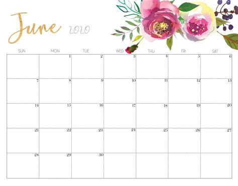  free printable june calendar