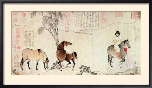 Framed Posters: - Chinese Art Three Horses Framed Art Print (55 x 95 cm) 