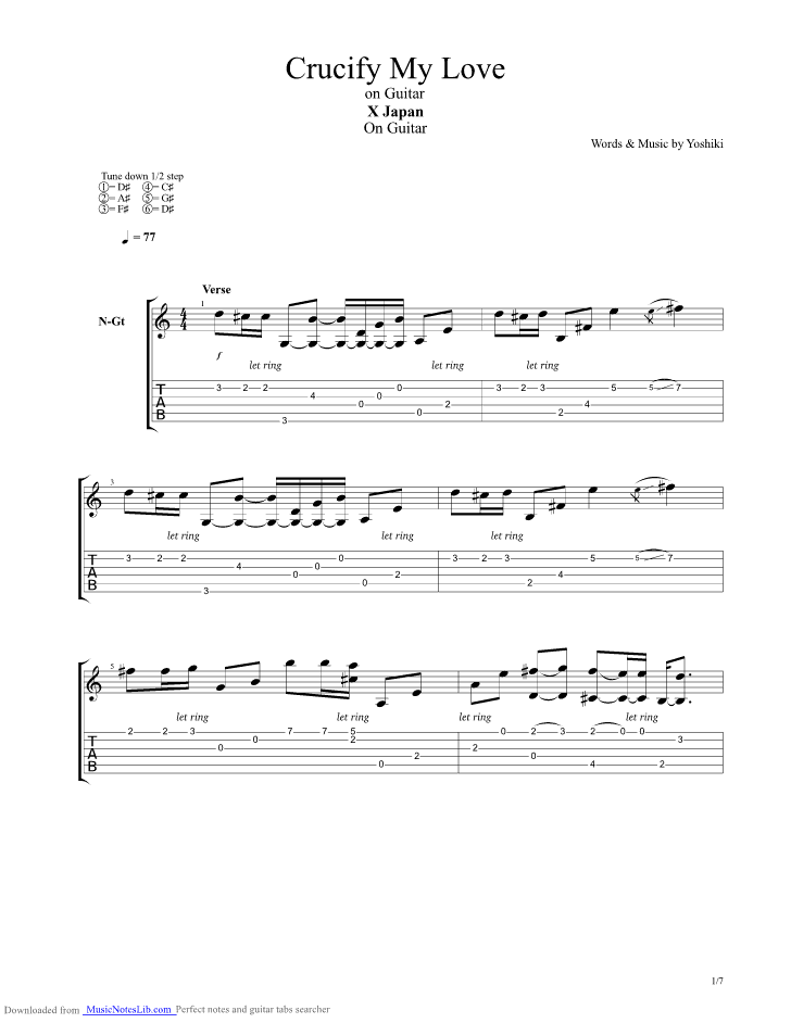 Crucify My Love guitar pro tab by X Japan @ musicnoteslib.com