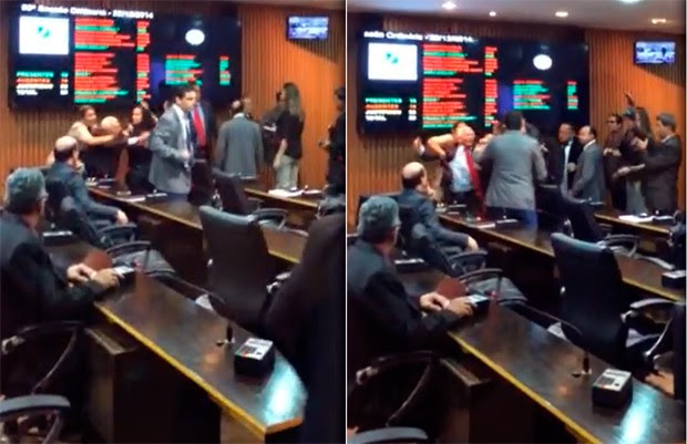 Após insultos, vereadores trocaram empurrões durante sessão realizada nesta segunda-feira (22) na Câmara de Natal (Foto: Assessoria de comunicação do vereador Marcos do PSOL)