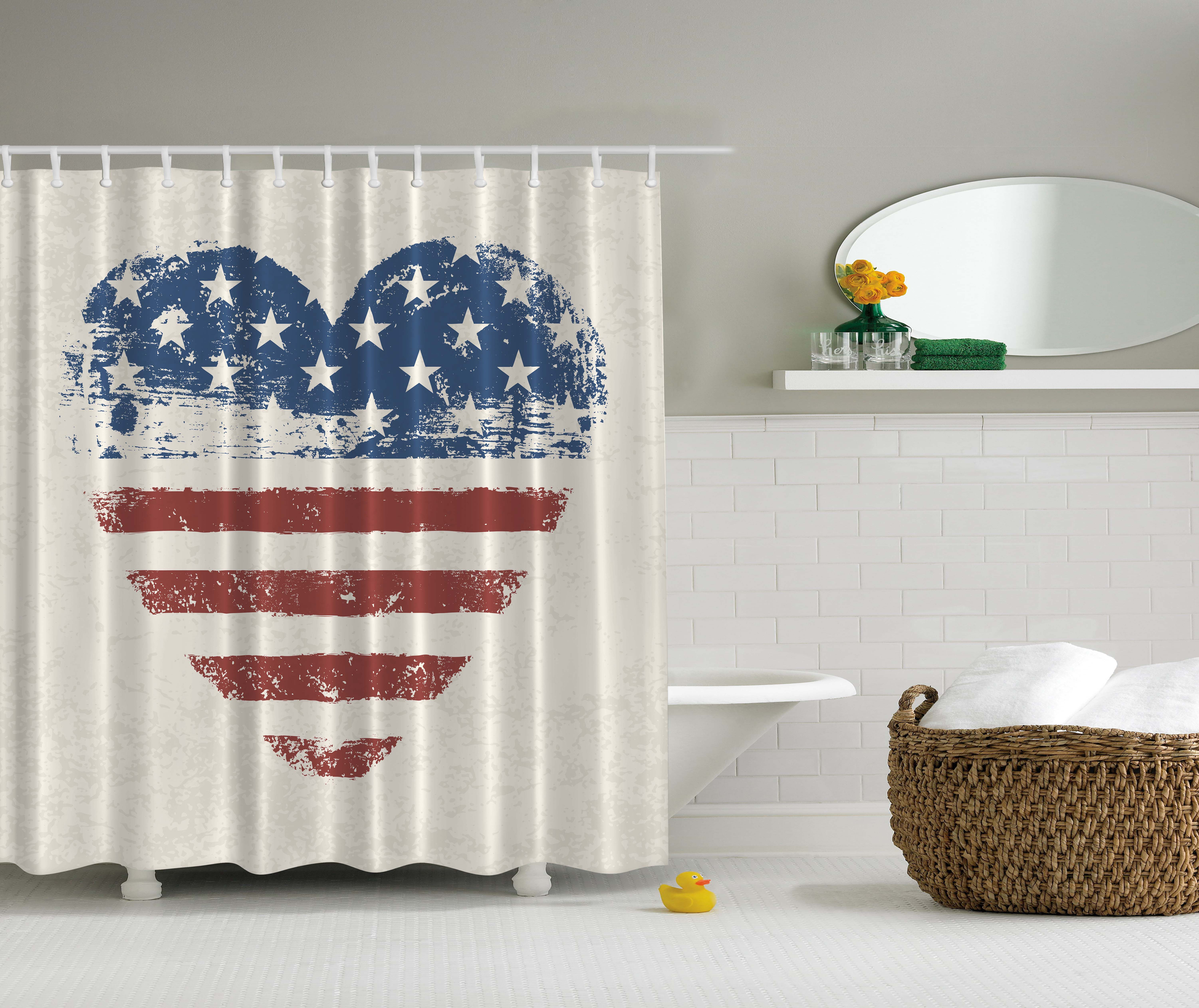 Americana Home Decor Patriotic USA Flag Heart Stars and Stripes Shower Curtain Americana Home Decor Patriotic USA Flag Heart Stars and Stripes Shower Curtain