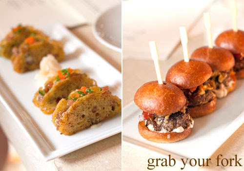 tuna tartare sandwiches and mini kobe sliders at cut by wolfgang puck, at marina bay sands singapore