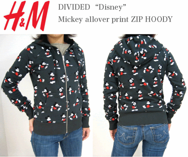H M エイチ エム Divided Mickey Allover Zip Hoody ディズニー ミッキー ジップ パーカ