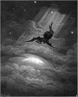 The fall of Lucifer as depicted in John Milton's "Paradise Lost".