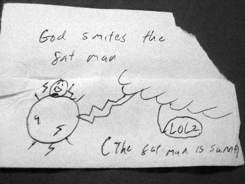 cartoon fat person running. (The fat man is Sam F)
