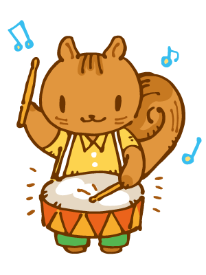 太鼓をたたくリスのイラスト かわいいフリー素材が無料のイラストレイン