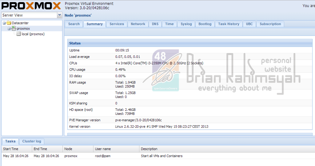proxmox webconfig summary