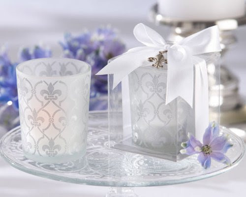Fleur-de-lis Frosted-Glass Tea Light Holder set of 4 (Set of 6)