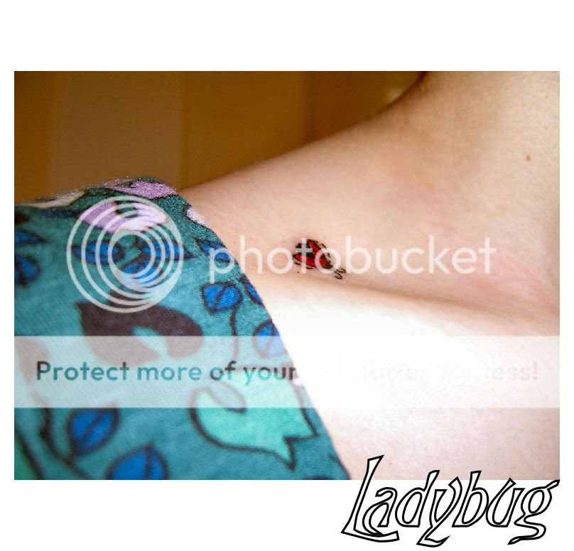 This is my ladybug tattoo, no fourleaf clover but I USED to have a pic with 