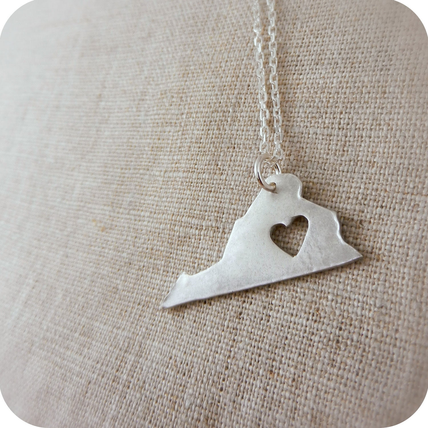 Virginia State Necklace - Sterling Silver Necklace - Pendant with Heart Silhouette -