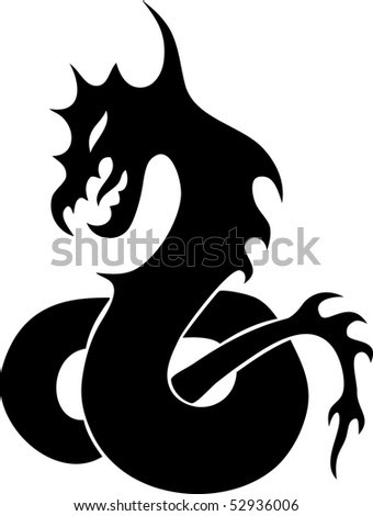 stock photo Black silhouette of the stylised dragon Simple tattoo stock photo Black silhouette of the stylised dragon Simple tattoo
