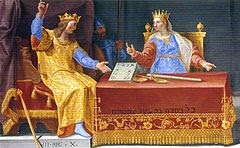 Fresco de «Salomón y la Reina de Saba» en el centro de la Biblioteca de El Escorial