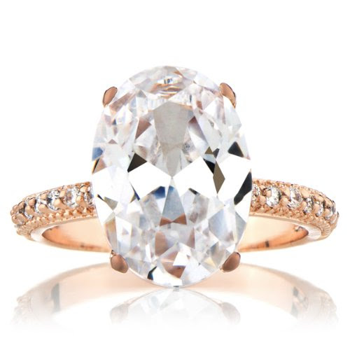Celebrity Wedding Ring - 5 Carat Oval CZ and Rose Gold