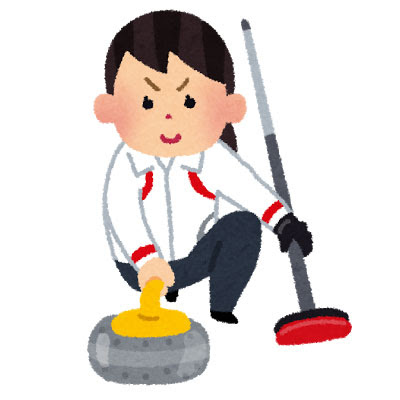 フリー素材 冬季オリンピックのカーリングの女子選手のイラスト 真剣な表情が可愛い雰囲気