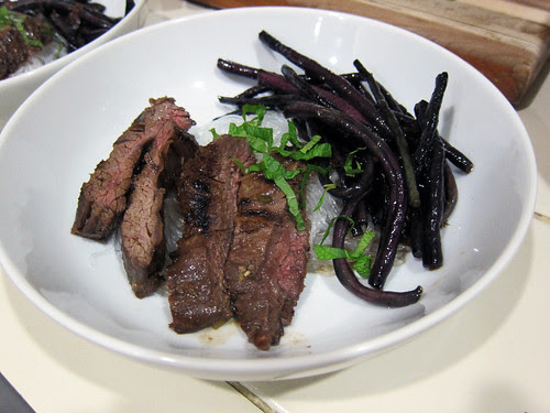 lemongrass beef, stir-fried long beans