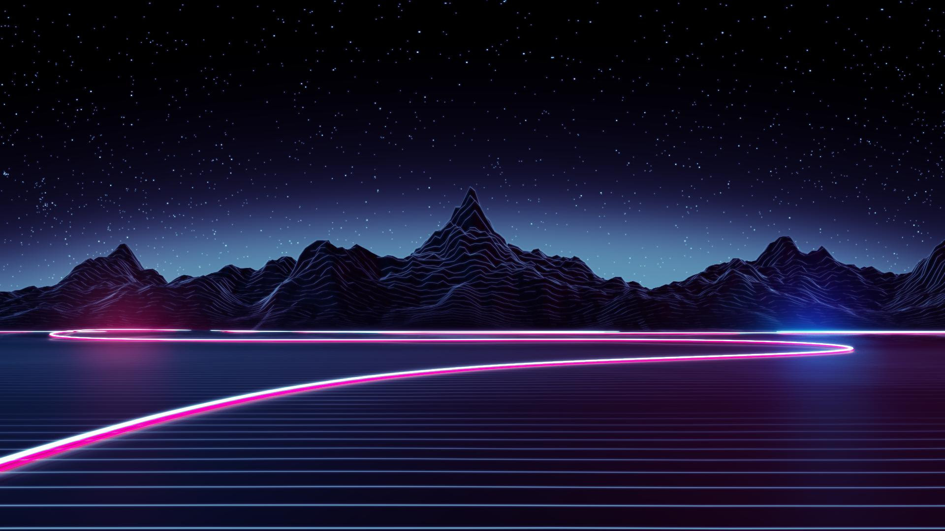 Neon Mountain's inspired by Outrun : Rainmeter