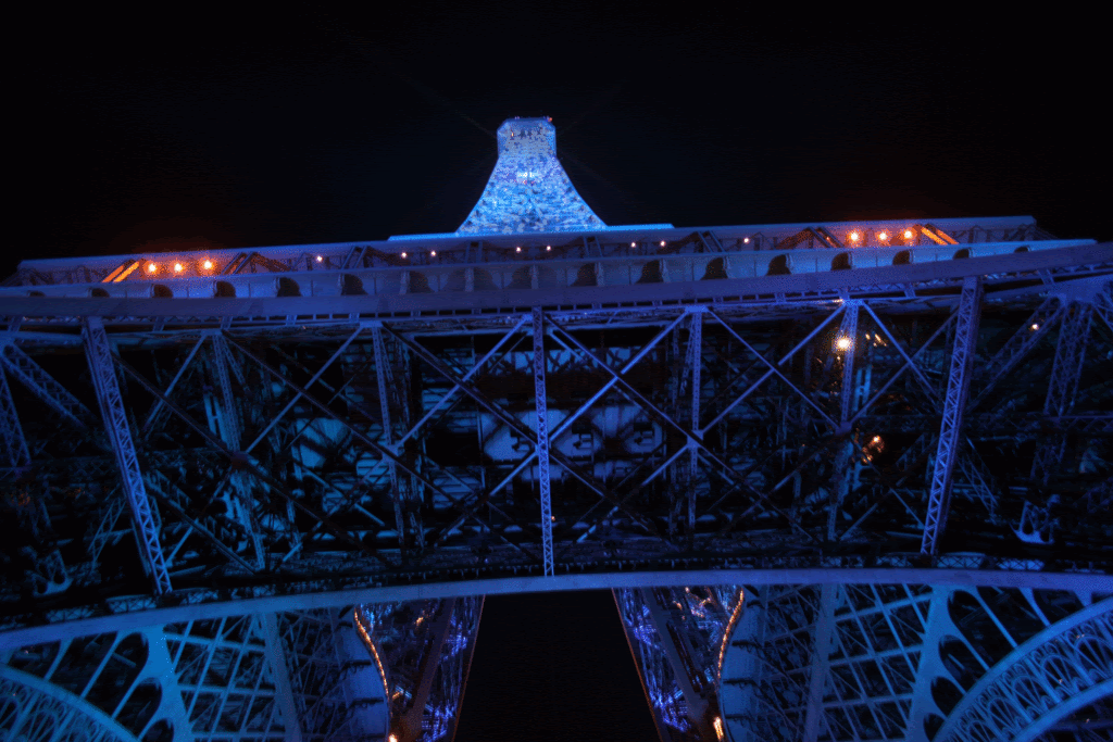Sous la Tour Eiffel, IlluminÃ©e de bleu en 2008