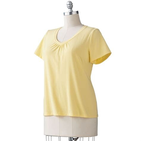 sonoma solid shirred  neck tee women     dif