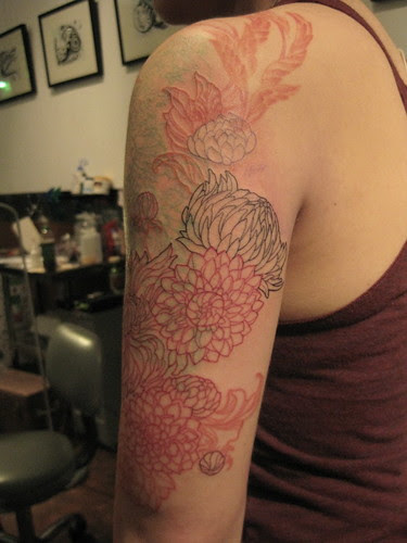  Dahlia color gradiant tattoo- in progress!