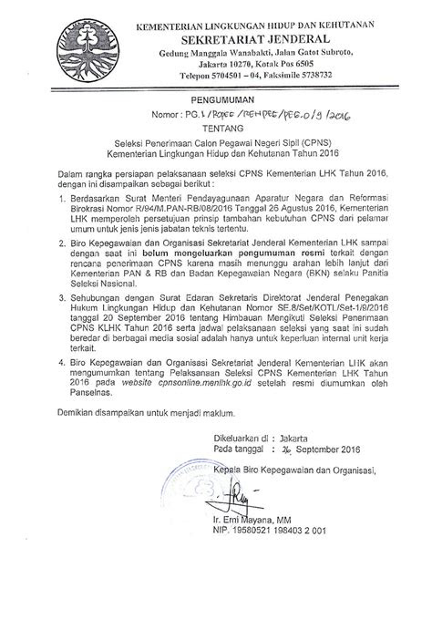 seleksi cpns kementerian lingkungan hidup  kehutanan