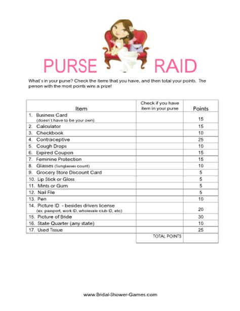 printable whats purse game classic atbridal