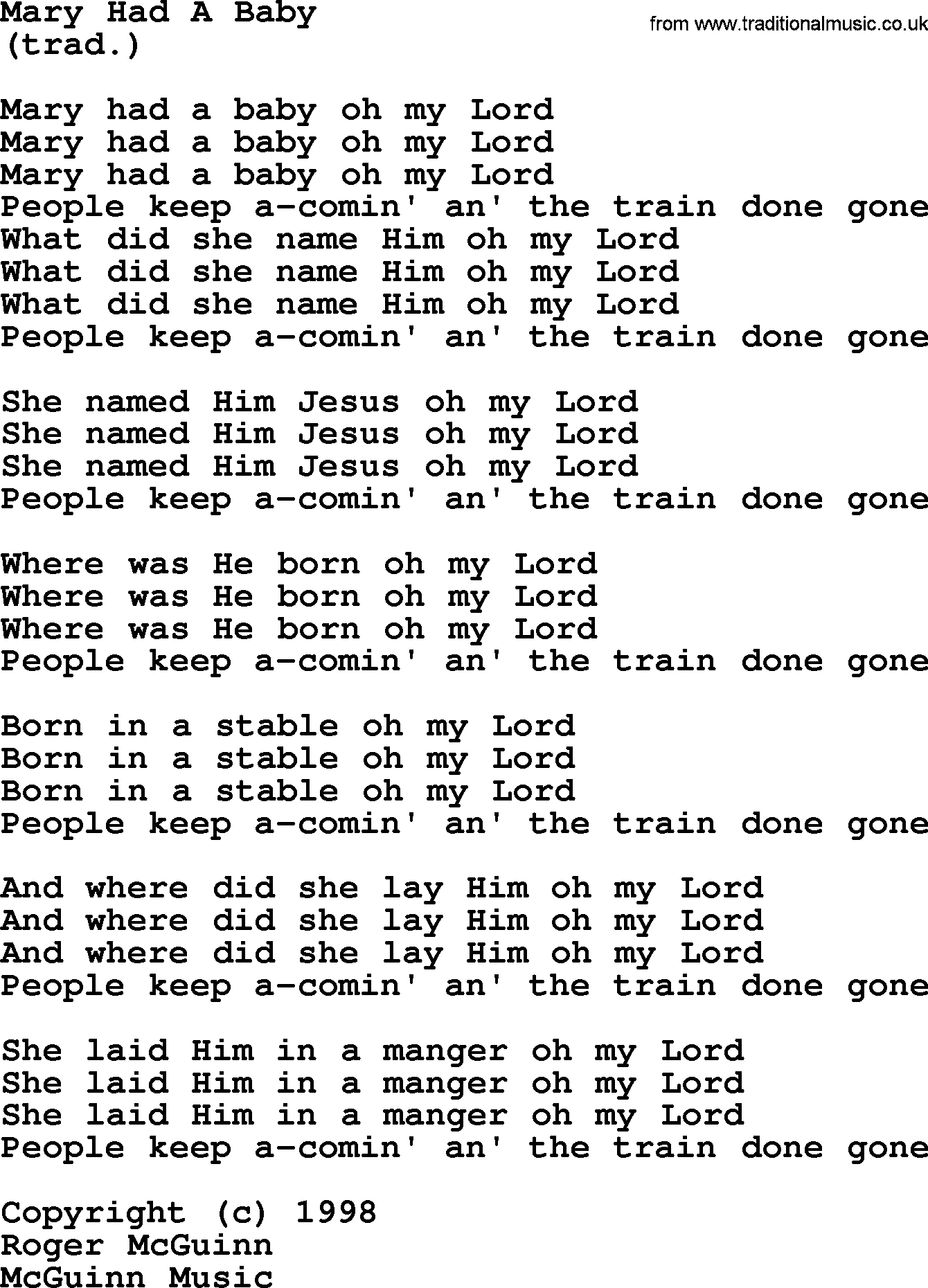 Mary Had A Baby By The Byrds Lyrics With Pdf