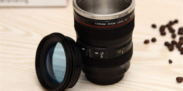 Nеw Dеаl Minisoo Camera Lens Coffee Mug -12.5oz, With Stainless Steel Filter Straws , Stainless Steel Thermos & Glass Lid, Camera Gifts for Photographer Travel Camera Cup Interesting Finds for Men, Women