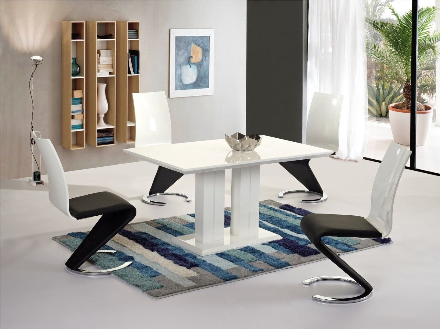 Modern white high gloss dining table and 4 chairs set ...